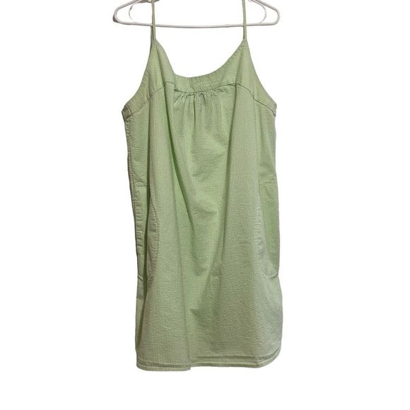Patagonia Light Green Stripe Seersucker Spaghetti Strap Sundress Pockets Size XL - Picture 1 of 9